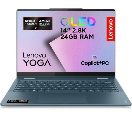 Lenovo Yoga 7 14" 2 in 1 Laptop, CoPilot+ PC - AMD Ryzen AI 7, 1 TB SSD, Tidal Teal